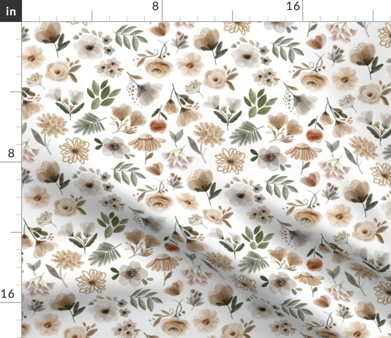 Woodland Sage Florals Green Flowers Gray Beige Olive Custom Printed Fabric by Spoonflower Various Fabrics by the Yard or Fat Quarter